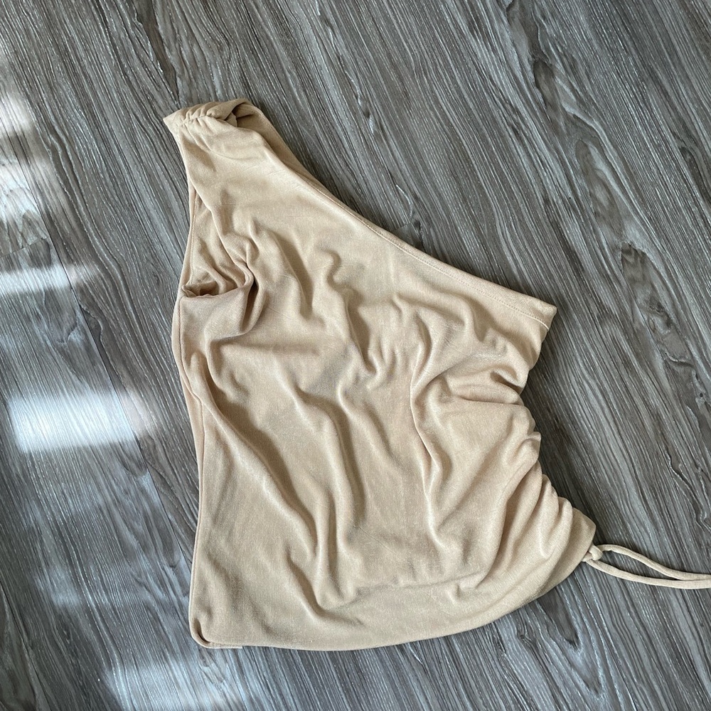 One-Shoulder Ruched Tan Top